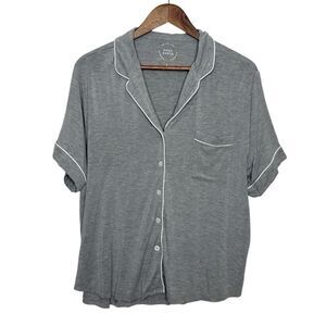 Cozy Earth Short Sleeve Pajama Top Large Gray Bamboo Button Down